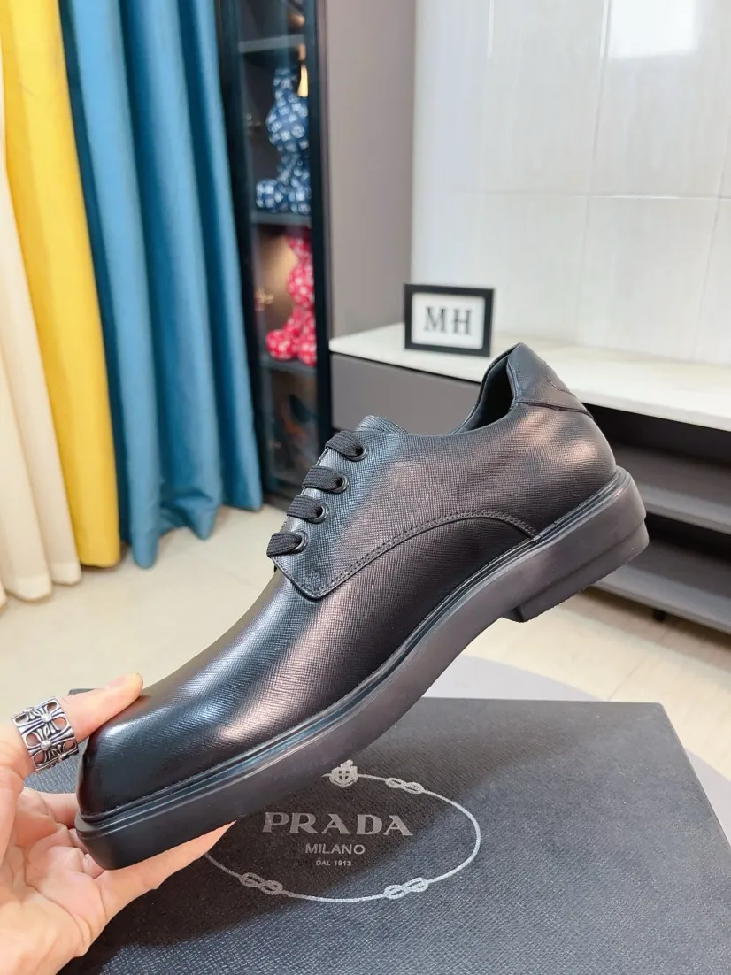 Men's shoes 💰540🌹🌹【PRADA Leather Shoes】Top purchasing agency Original imported Italian custom-made open-edge beaded cowhide leather surface, fully imported water-dyed breathable cowhide lining, original factory special molded sole super comfortable, size: 38-44